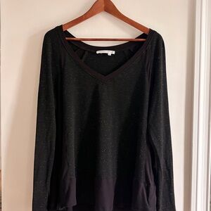 MELISSA NEPTON Black Sparkle V-Neck Long Sleeve Top